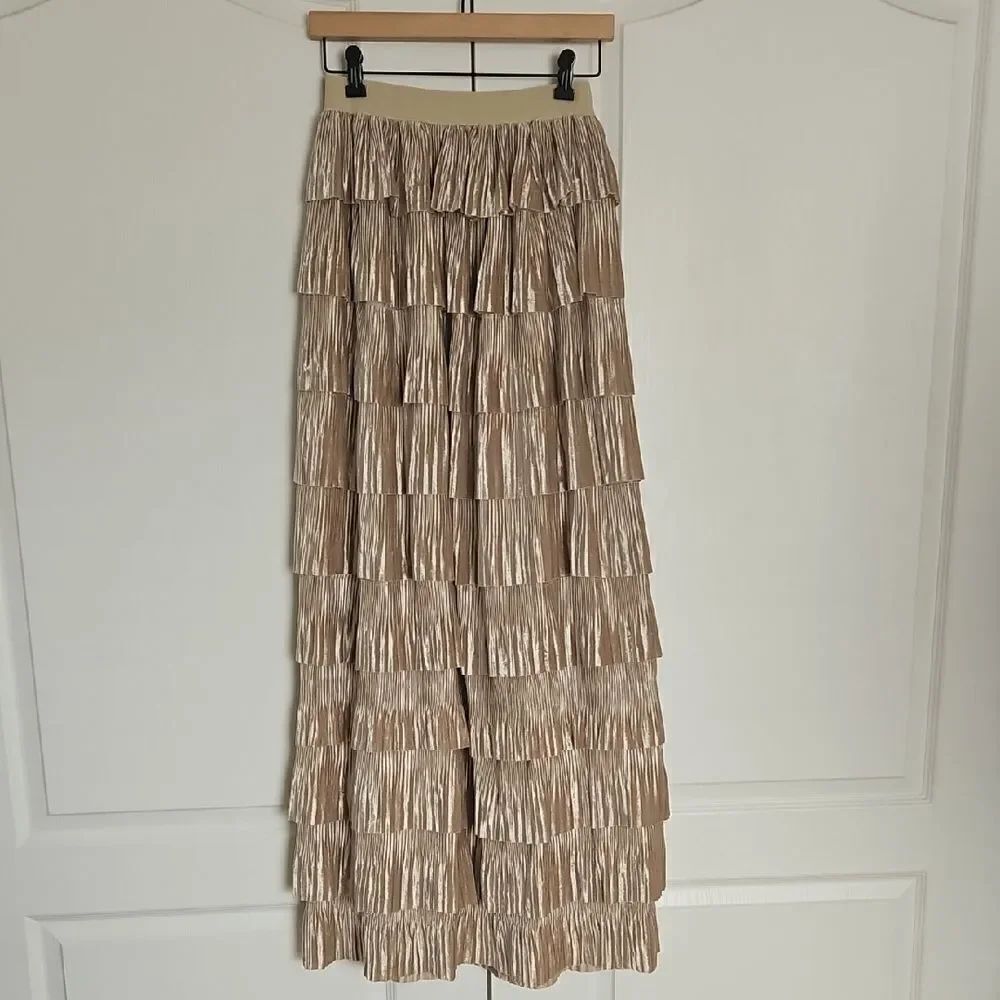 Casual Tan Tiered Maxi Skirt
